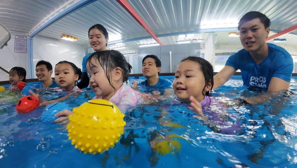 Parent and child bonding in the water